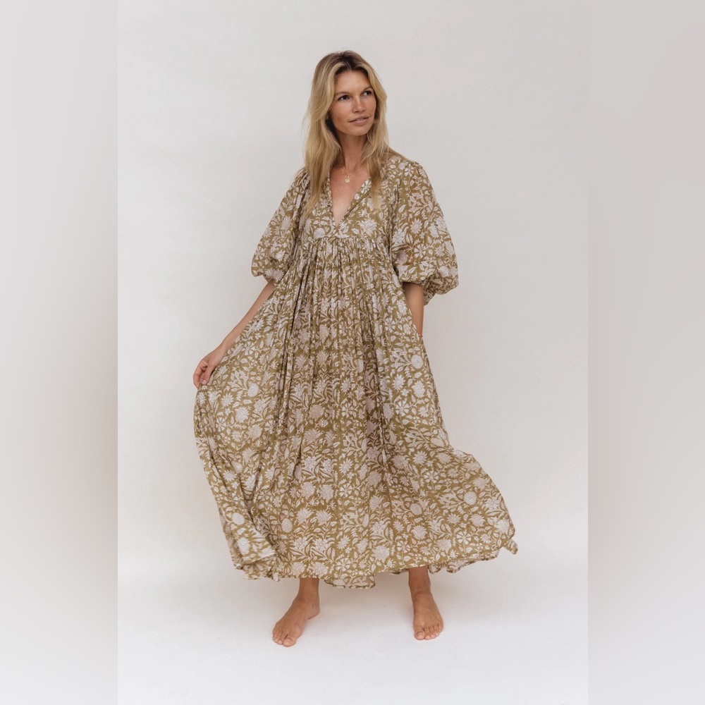 Daughters of India Kyra Maxi Dress in Olive size XS